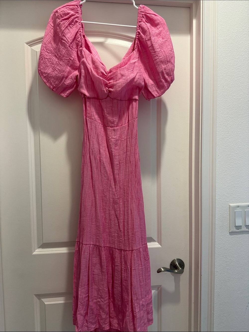 Pink Lily Bubblegum Pink Puff-Sleeve Midi Dress
